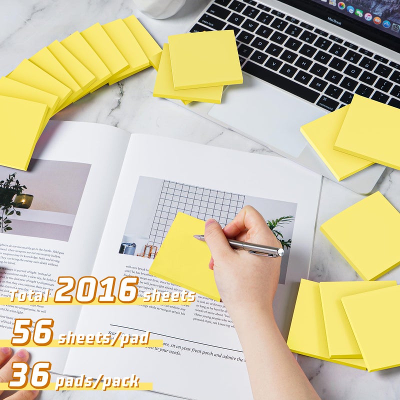 vipstar (36 Pack) Sticky Notes 3x3 in Post, Yellow Self-Stick Note Pads it, Strong Adhesive, Easy to Post for Home, Office, Notebook - Image 3